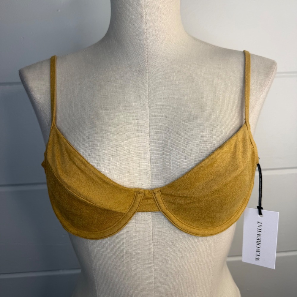 WEWOREWHAT Full Coverage Underwire Top Bikini Small Faux Suede NEW